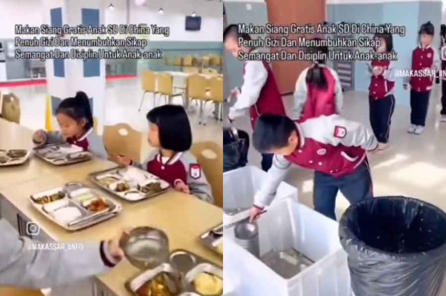 Murid-murid di China tertib makan bergizi gratis. Instagram @inul.d